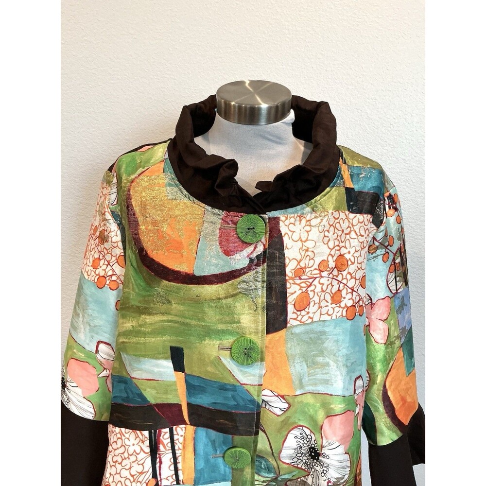 Berek Art to Wear Abstract Print Swing Jacket Metallic Accents Size Large - Picture 3 of 13